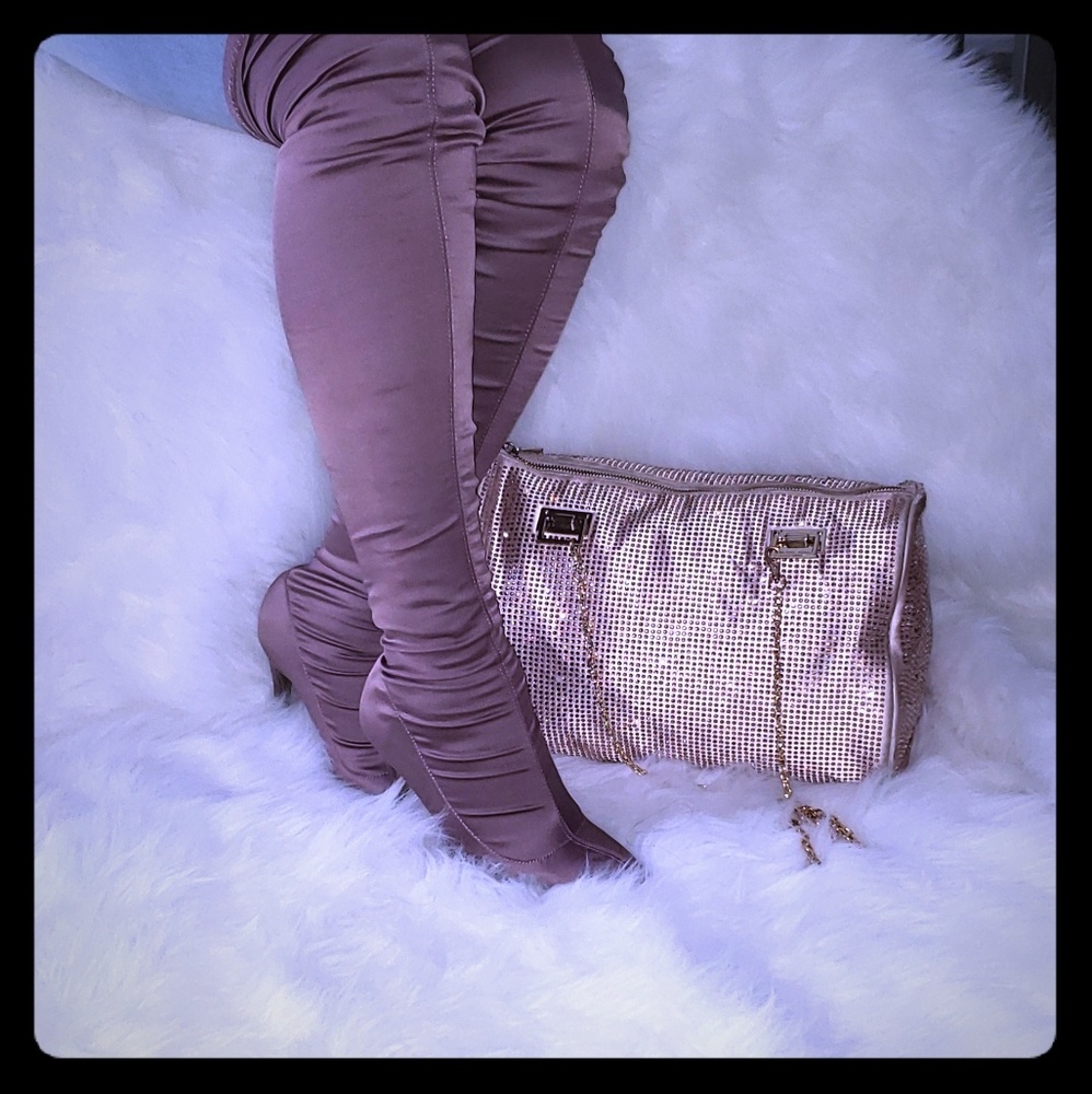 Silk satin over the knee stilletto boots